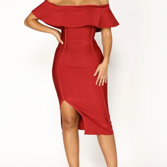 Fashion Nova Dresses & Skirts - NWT Fashion Nova Off The Shoulder Bandage Bodycon Dress  Red Sz XS